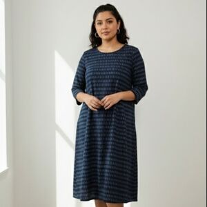 Marketplace Women Handwork India 100% Cotton Midi Dress Embroidered Boho Black M